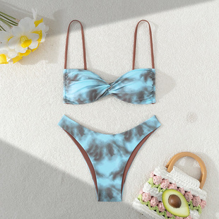 2025新款欧美性感分体两件套比基尼泳衣女小胸聚拢显瘦比坚尼沙滩