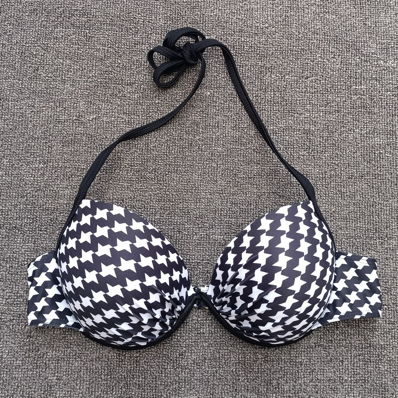 新款比基尼泳衣时尚千鸟格性感单品上衣女钢托小胸聚拢海滩bikini