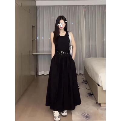 赫本黑色长裙夏季韩版气质a字高腰小众高级感甜酷时髦吊带连衣裙