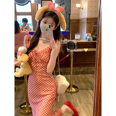 白水女【realisatio*熟樱桃~】红色吊带鱼尾裙女夏收腰显瘦连衣裙