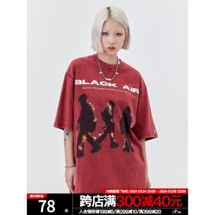 MADEEXTREME 美式复古短袖男夏季情侣潮牌印花上衣宽松圆领t恤女