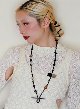 波点牛角串珠长项链-礼物