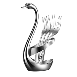 希明304不锈钢水果叉套装天鹅座水果签收罐家用餐桌餐具高级摆件