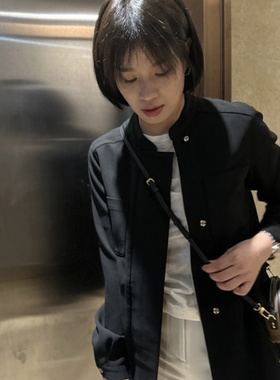 飒美利落！时髦好搭，实用通勤立领长袖三醋酸黑色休闲夹克外套女