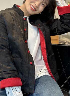 轻国风年服 两面穿冠乐绉真丝复古提花盘扣新中式夹棉棉衣外套女