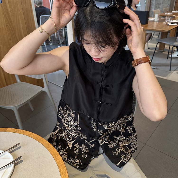 新中式复古小立领对襟盘扣重工欧根纱金刺绣拼接真丝马甲外套女,女装/女士精品,上衣,淘宝优惠券,粉丝福利购,淘宝优惠卷