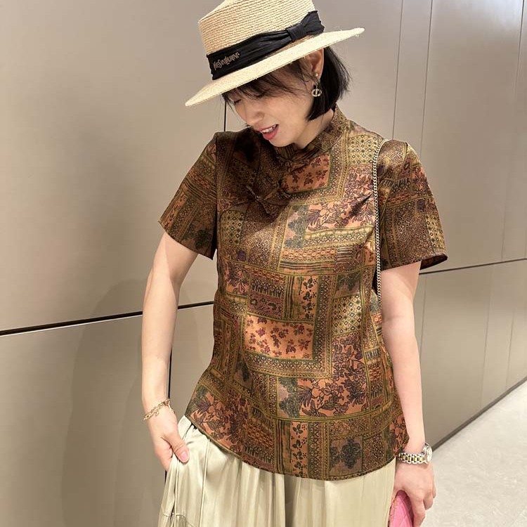 胖小妮的春天新中式真丝印花上衣