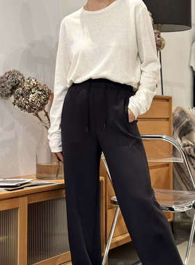 松弛感好搭！垂感顺滑空气裤松紧腰显瘦直筒阔腿黑色长裤休闲卫裤