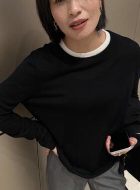 宠粉专享 自带叠搭感 扬子纱极细羊毛拼色圆领长袖针织衫打底上衣