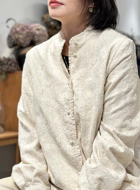 气质太G级了！重工精致绣花春装新款花边立领长袖衬衫女通勤外套