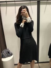 毛衣显瘦打底裙子 黑色针织连衣裙秋冬女小心机2018新款 娃娃领长袖