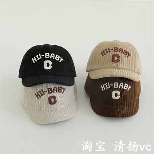 韩版可爱宝宝帽子秋冬保暖灯芯绒男童鸭舌帽短檐1-3岁2幼儿棒球帽
