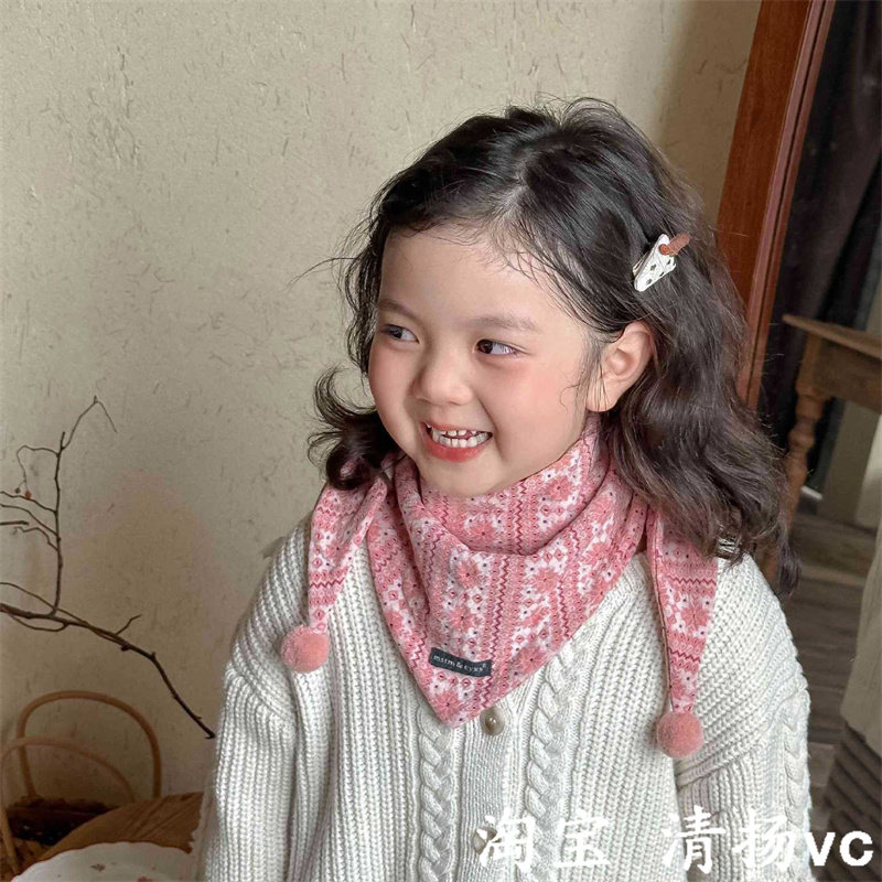 韩版ins儿童三角巾秋冬新款甜美雪花围巾 春秋款女孩围脖防风保暖