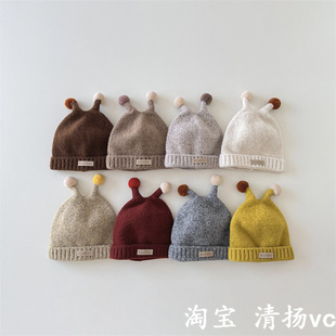 韩国婴儿帽子可爱触角ins婴幼儿套头帽1 3岁宝宝针织帽小童毛线帽