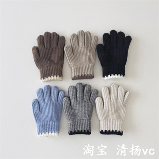 儿童毛线手套秋冬季韩系新款保暖宝宝五指手套幼儿园针织分指手套