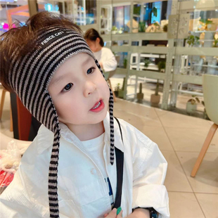 ins儿童发带式针织帽 秋冬个性男女童凹造型小宝宝毛线空顶护耳帽