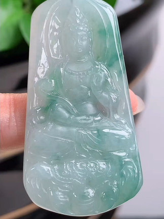 珠宝首饰正宗玉坠挂件缅甸天然a货翡翠老坑冰种飘花普贤菩萨吊坠