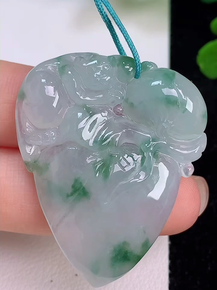 玉坠挂件首饰珠宝玉器正品缅甸天然翡翠a货飘花寿桃吊坠