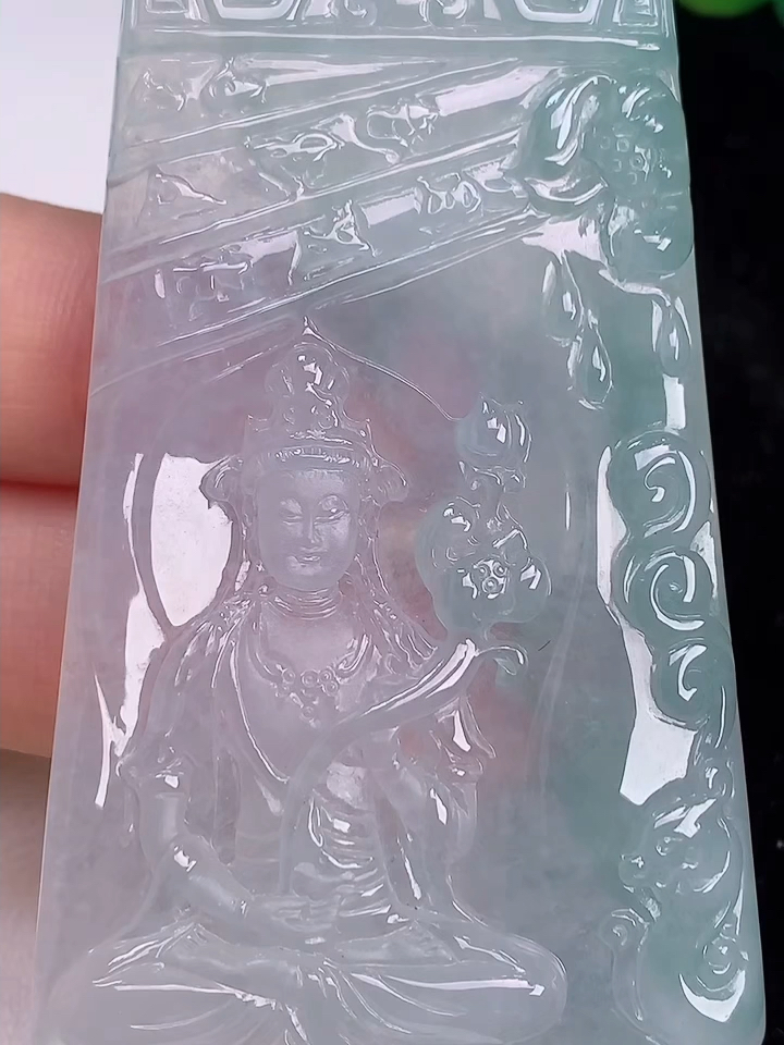 玉坠挂件珠宝首饰真品缅甸天然翡翠a货晴水绿大势至观音菩萨吊坠