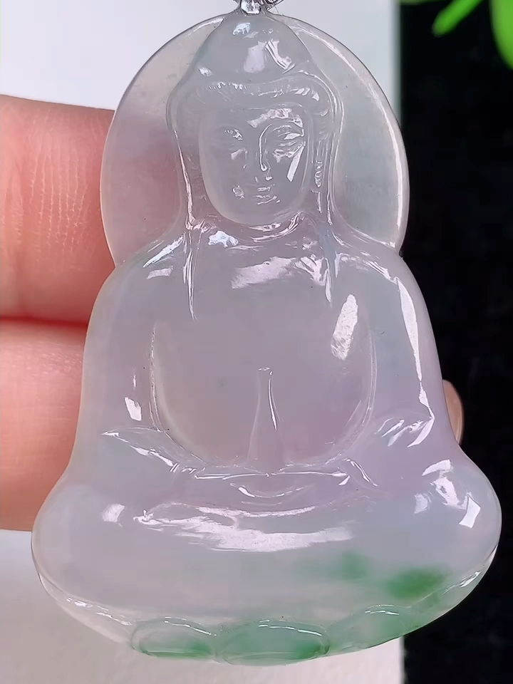 正品玉坠挂件玉器珠宝首饰缅甸天然翡翠a货18k金飘绿观音菩萨吊坠