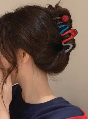 波浪油画发夹抓夹滴釉撞色红色头饰2025新款高端发饰