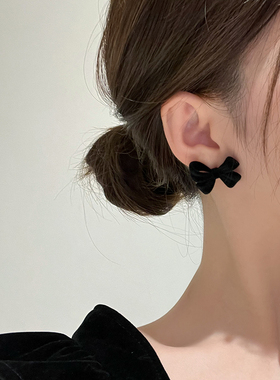 925银针法式丝绒蝴蝶结耳饰女秋冬耳环高级感轻奢小众设计感耳钉