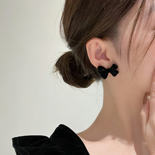 925银针法式 丝绒蝴蝶结耳饰女秋冬耳环高级感轻奢小众设计感耳钉