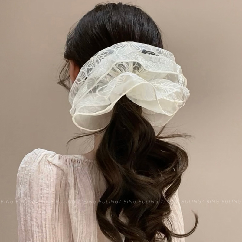 蕾丝网纱双层镂空大花朵发圈立体欧根纱温柔仙气肠圈裙摆头花发绳