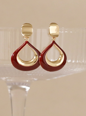 925银针滴釉红色耳坠夸张独特漂亮耳环女人味耳钉气质大气耳饰