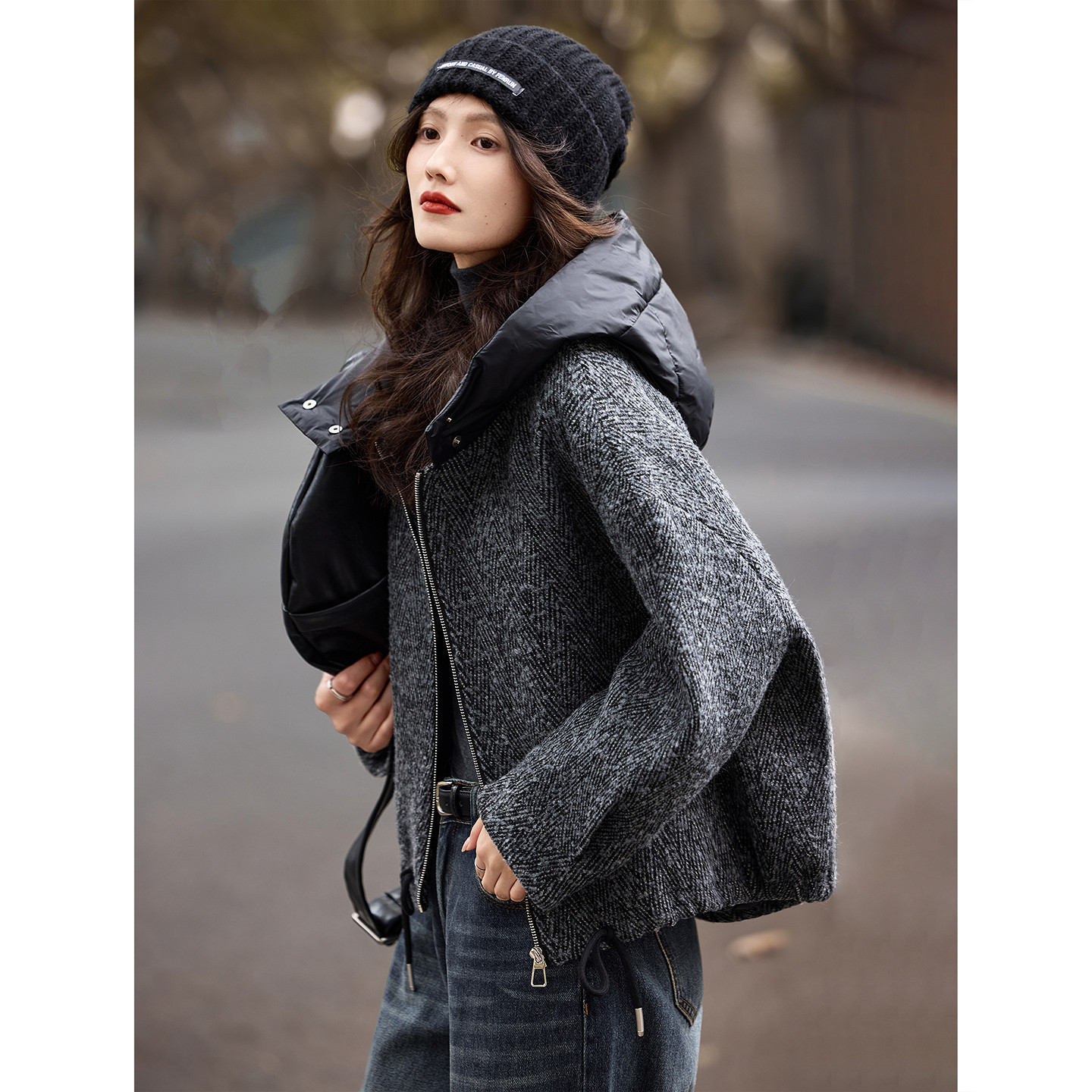The Awakening Paradise 90 White Duck Down Winter Tweed Niche High-End Hooded Wool Down Jacket