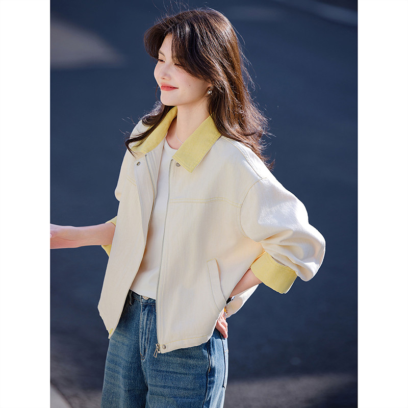 苏醒的乐园美式复古甜美宽松设计感休闲夹克翻领棒球服撞色外套,女装/女士精品,短外套,淘宝优惠券,粉丝福利购,淘宝优惠卷