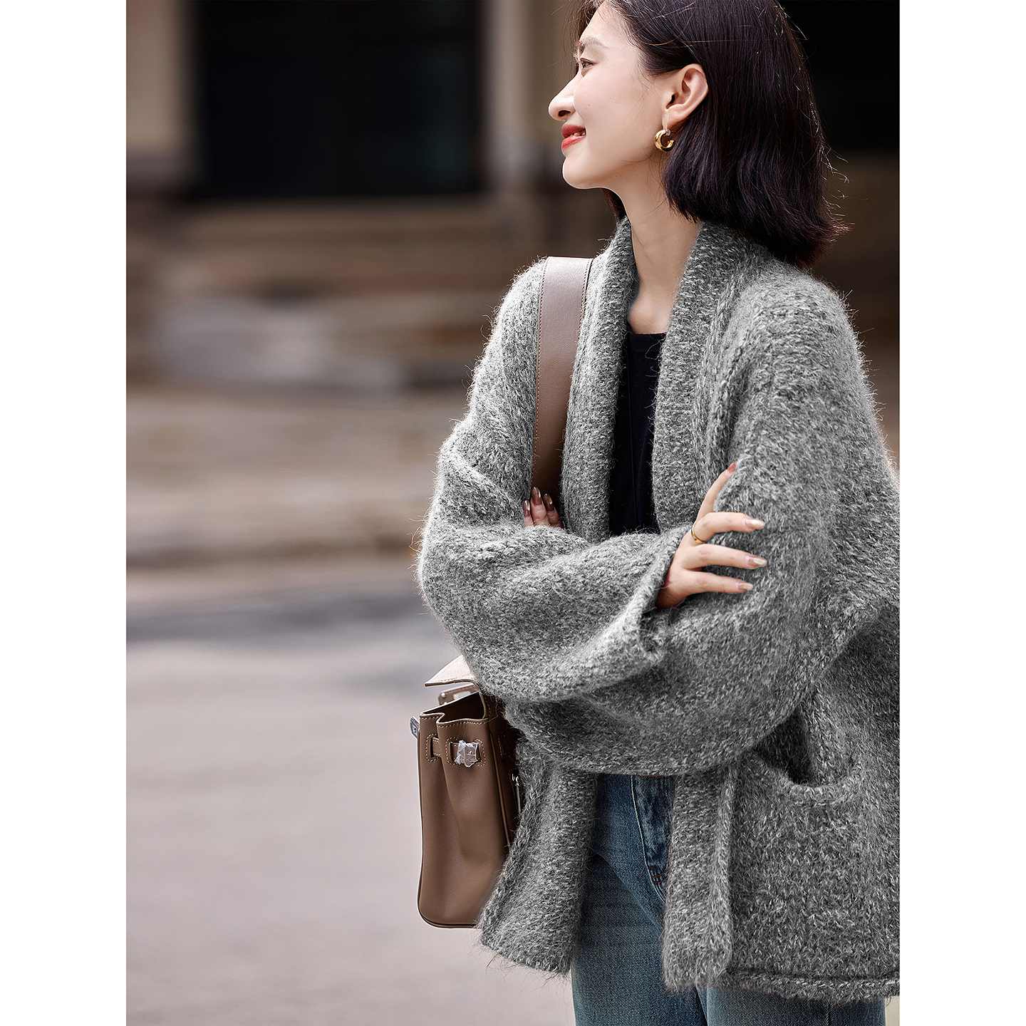 苏醒的乐园含绵羊毛冬季时尚纯色慵懒风温柔外穿百搭毛织开衫毛衣