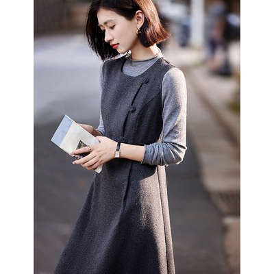 苏醒的乐园时尚高级感套装冬季法式优雅针织内搭A字连衣裙两件套