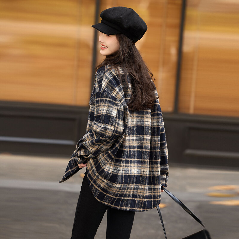 苏醒的乐园加绒厚款格子衬衫冬季时尚百搭宽松显瘦外套SXWT23224