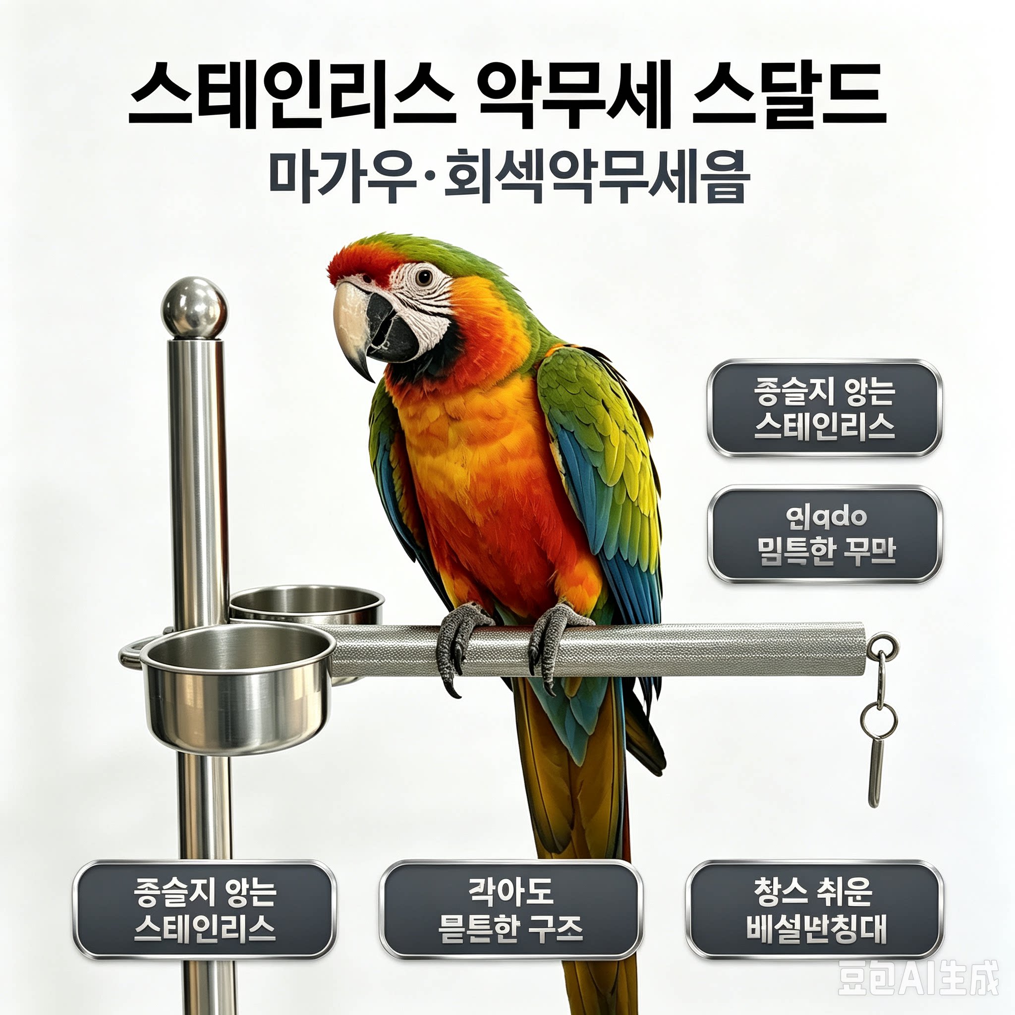 全不锈钢鹦鹉站架大型金刚灰鹦鹉落地训练架防啃咬室内外带食杯图片