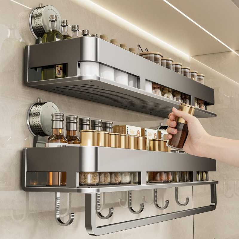 吸盘厨房调料置物架壁挂式免打孔多功能墙上家用调味品收纳挂架子