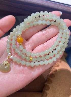 天然和田玉手串女款蜜蜡珍珠手链