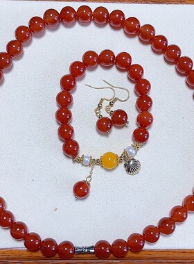 天然红玛瑙三件套转运珠手链