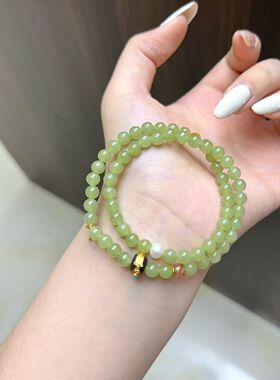 玉阅珠宝和田玉黄口双圈手链