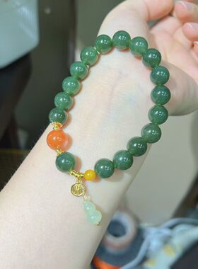 天然和田玉手串搭配南红蜜蜡