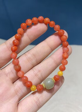 玉阅珠宝女南红玛瑙加和田玉手串