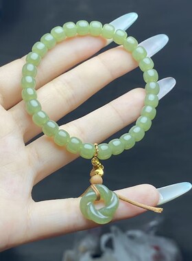 和田玉老型珠手串女麻花环吊坠