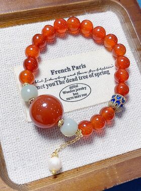 玉阅珠宝红玛瑙珍珠转运珠手链