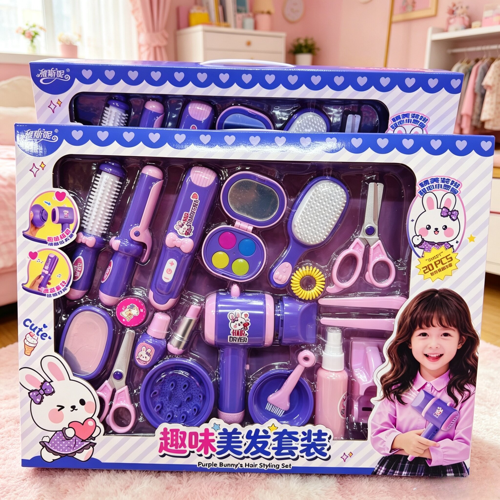 雅斯妮欢乐萌兔妙趣妆坊儿童过家家玩具套装女孩美妆仿真玩具套装