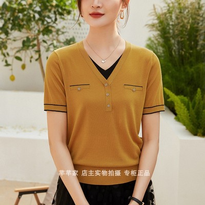 短袖薄天丝亮丝舒适凉爽女T恤
