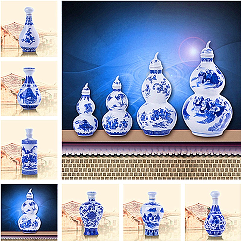 景德镇陶瓷1斤空酒瓶新品摆件酒壶密封存酒罐白酒坛酒具青花葫芦