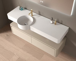 人造石可丽耐盆一体盆圆形台面盆卫生间洗漱台洗手池洗脸盆柜组合