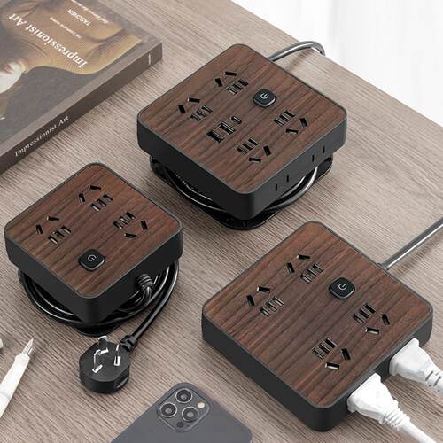 双贝木纹可绕线Type-C桌面插排