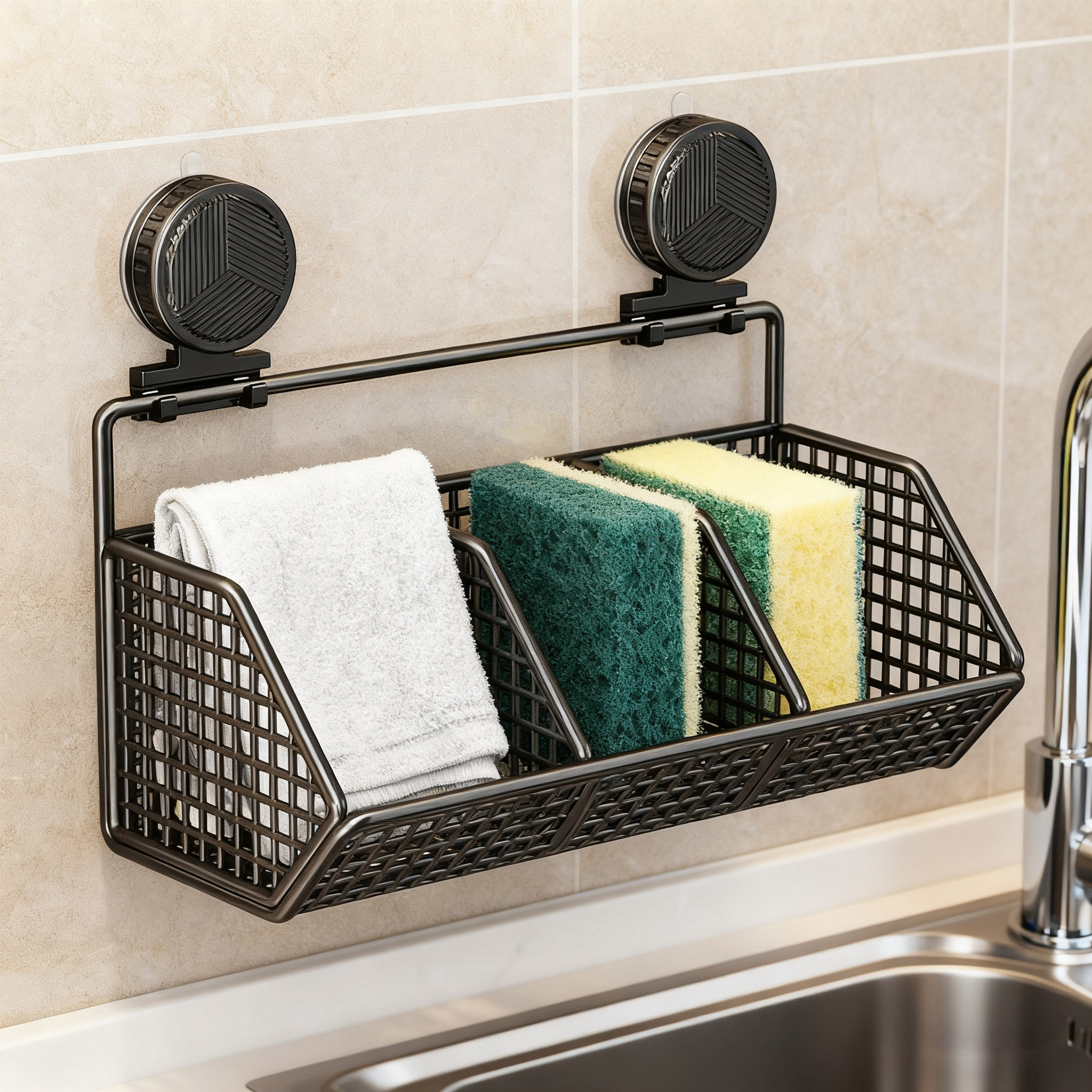 厨房吸盘置物架沥水架抹布收纳免打孔洗菜池洗碗水槽用品收纳神器