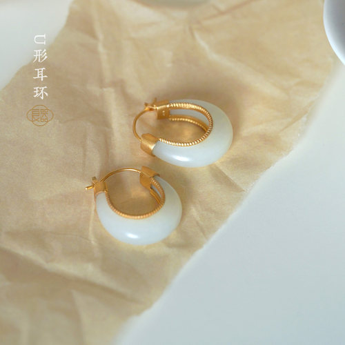 良器艺术和田玉籽料耳环ins风格